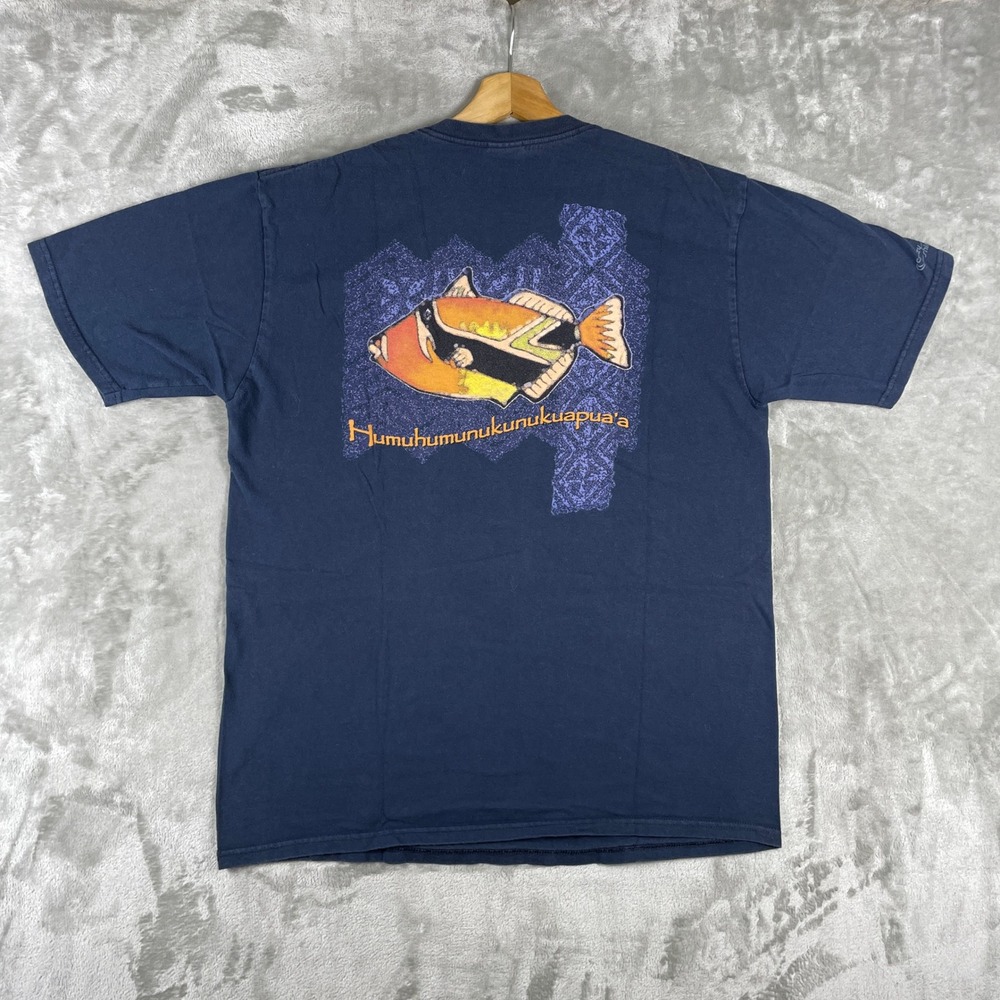 Crazy Shirts T-Shirt Mens L Blue Humuhumunukunukuapua'a Hawaii Fish Graphic